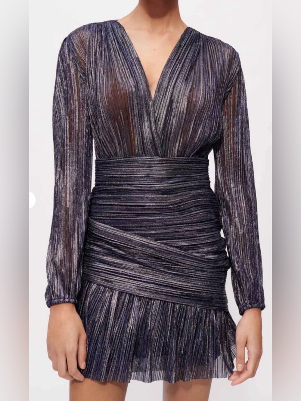 Maje Draped Lurex Long Sleeve Mini Dress S Designer Luxury Paris Avant Garde EUC